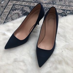 J. Crew Navy and Silver Metallic Point Heels